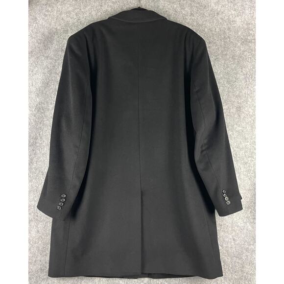 Jos A Bank Wool Pea Coat Overcoat Mens 44R Black Camel Hair Silk Classic - Picture 14 of 16